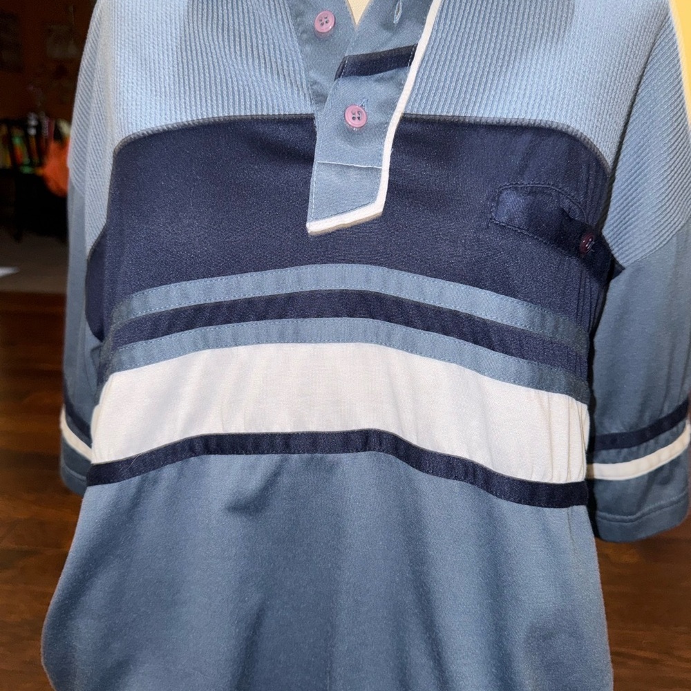 Vintage Men's Blue Striped Polo Shirt